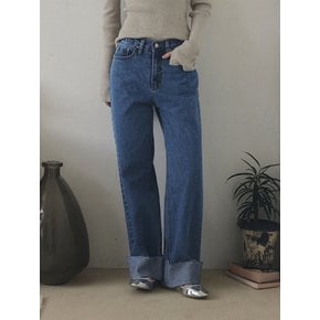 푸어 롤업 와이드 데님 롱 팬츠