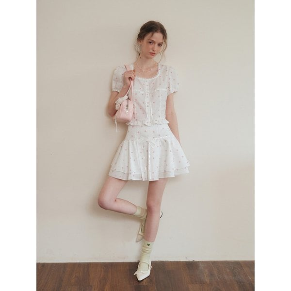 Cest_Pure floral ribbon layer skirt