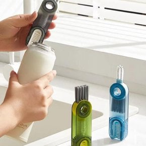 3in1 텀블러 세척솔 젖병 뚜껑 미니 브러쉬 세정 보온병 설거지 청소 얇은 실리콘 나일론