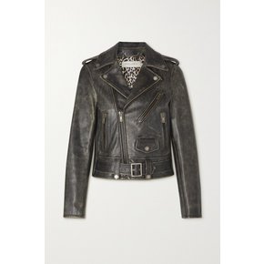 Belted Distressed Leather Jacket 블랙