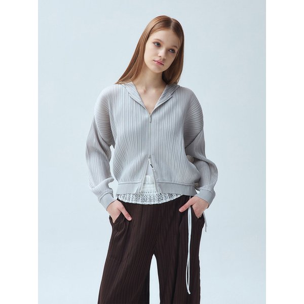 새틴 플리츠 후드 집업 점퍼_3colors