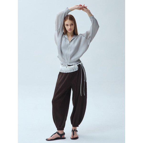 새틴 플리츠 후드 집업 점퍼_3colors