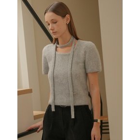 Soft fox tie set half sleeve knit_Light gray