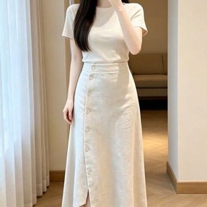 언발랩 버튼포인트 린넨무드투피스 바이올링투피스