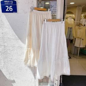 고퀄 플라워 자수 밴딩 롱 스커트