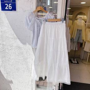 고퀄 플라워 자수 밴딩 롱 스커트