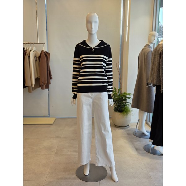 [여주점] [더 아이잗] 여성 배색 세일러 칼라 풀오버 니트(IS2M1PO791)