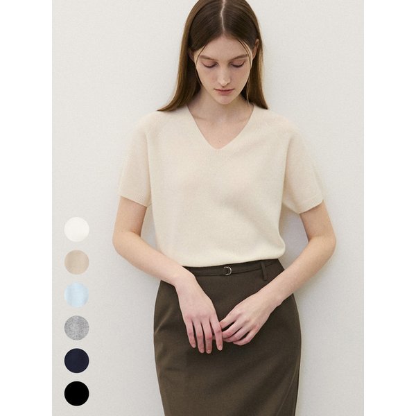 (우먼)캐시10 울90 홀가 브이넥 하프 니트 - 6 COLOR