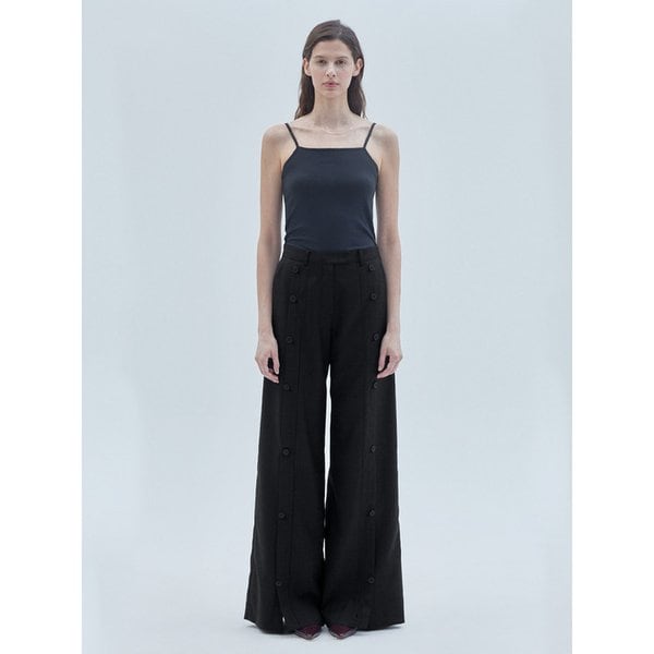 버튼 라인 디테일 와이드 슬랙스 팬츠 블랙