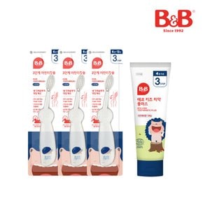 [단독구성] 비앤비 유아칫솔 3단계 3개 (6~12세) + 에코 키즈 치약 플러스 1개 (4세~)