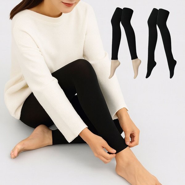 블랙 기모 스타킹 2종세트 유발 무발 여성 겨울용 따뜻한 보온 스타킹 타이즈