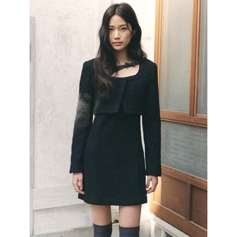 가니송 Belted Neck Tweed Jacket_black