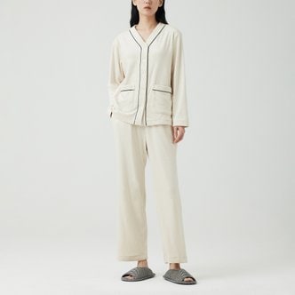 JAJU 여 밍크 플리스 브이넥 파자마 세트(IVORY / NAVY / GREY)