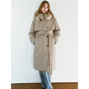 FOX FUR TRENCH GOOSE DOWN COAT [BEIGE][BLACK]