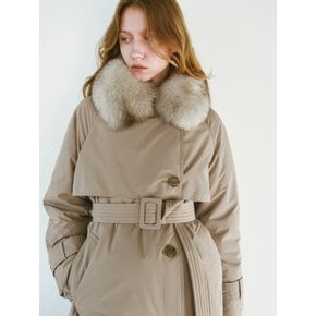 FOX FUR TRENCH GOOSE DOWN COAT [BEIGE][BLACK]