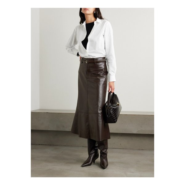 카시아  가죽 혼방 미디 스커트 초콜릿 1647597346690041