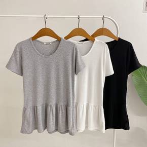 / 채템 스판 프릴 레이어드 반팔 티셔츠(3color)