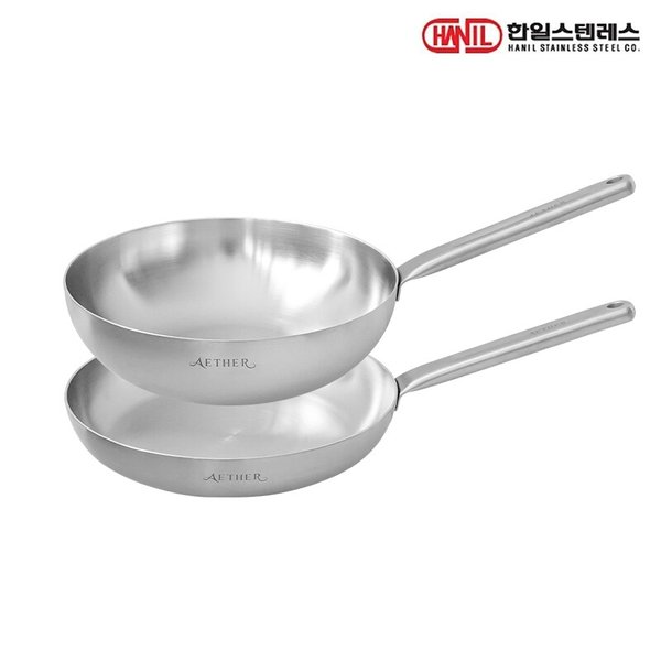 한일STS 에테르 통5중 IH 인덕션가능 무연마제 스텐레스304 후라이팬세트 2종E(후28+궁28)