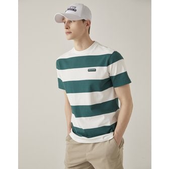 헤지스골프 [23SS] [Online Limited]그린 마린 스트라이프 반팔 티셔츠 HUTS3B934E3