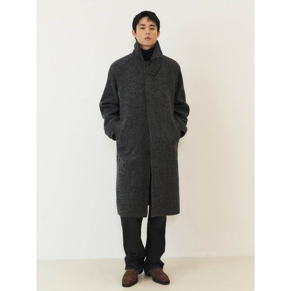 Men Melange Wool Balmacaan Coat, Charcoal
