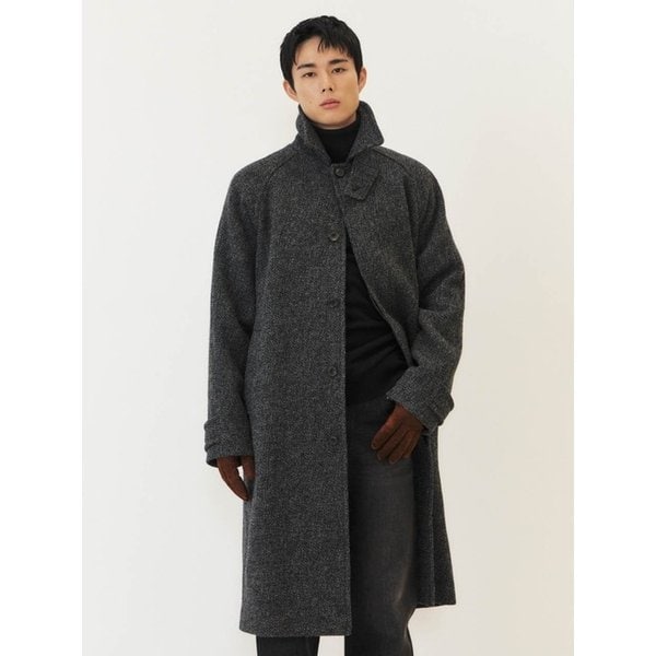 Men Melange Wool Balmacaan Coat, Charcoal