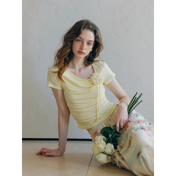 LB_Flower shirring short sleeve top