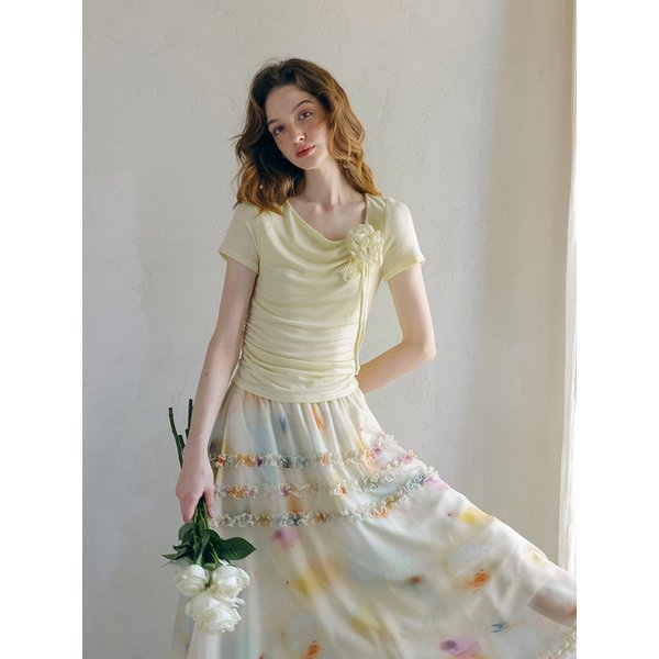LB_Flower shirring short sleeve top