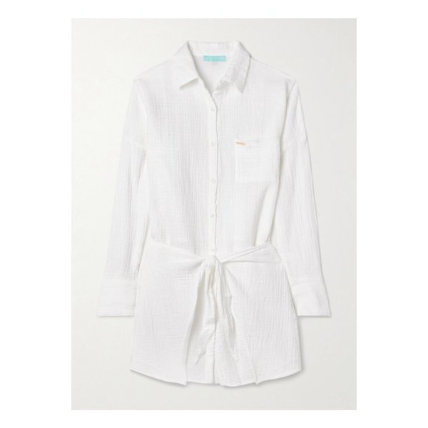 멜리사 오다바시 사라 타이 프론트 크링클 코튼 거즈 미니 셔츠 드레스 46376663162895133