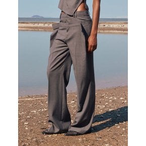 Double waistband wool-blend trousers (Grey)