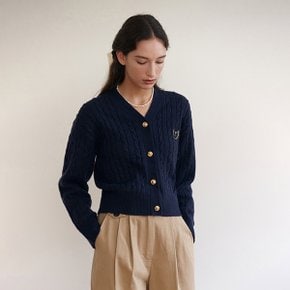 V NECK CABLE CARDIGAN NAVY