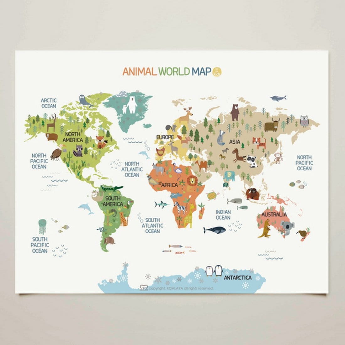세계지도 포스터 동물일러스트 지도 세계지도포스터-코알라야디자인, 신세계몰