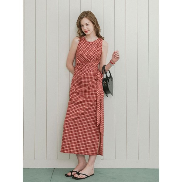 DD_Check wrap sleeveless dress_2color