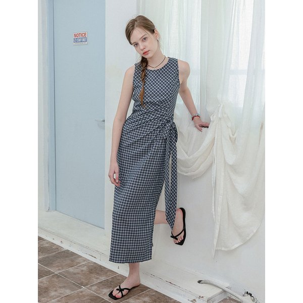 DD_Check wrap sleeveless dress_2color