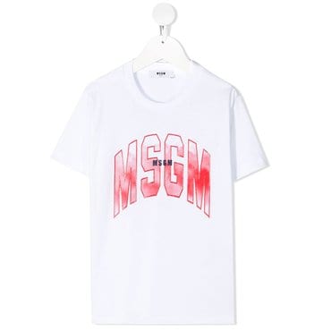 MSGM 키즈 시그니처 로고 티셔츠 21SS 레드 화이트 MS027643 001