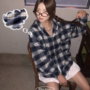 / 엘릭 오버핏 빈티지 체크 패 턴 후드 긴팔 남방 셔츠