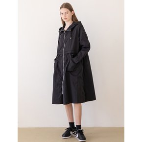 Hooded zip up outer dress_Black