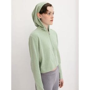 [Valoa] Velvet Hooded Zipup Cardigan  Light Green (WE385AC19M)