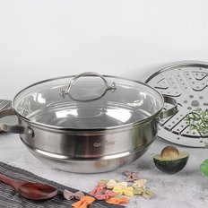 스테인레스 멀티 파티웍 32cm (본체+찜판+유리커버)