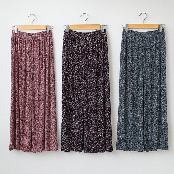 1+1 2종세트 트렌디한 플라워 플리츠 8부 팬츠 냉장고바지 여름 쿨팬츠