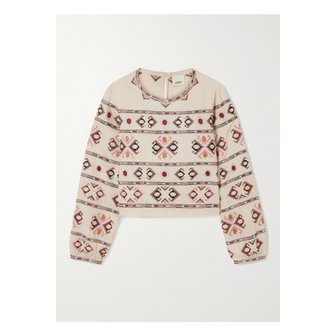 이자벨마랑 제이나 시퀸 장식 자수 실크 거즈 탑 에크루 46376663162844042