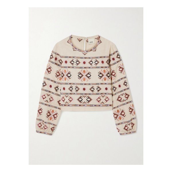 제이나 시퀸 장식 자수 실크 거즈 탑 에크루 46376663162844042