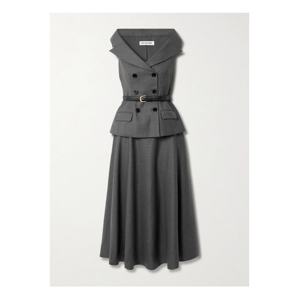 벨트 울 혼방 미디 드레스 그레이 46376663162915090