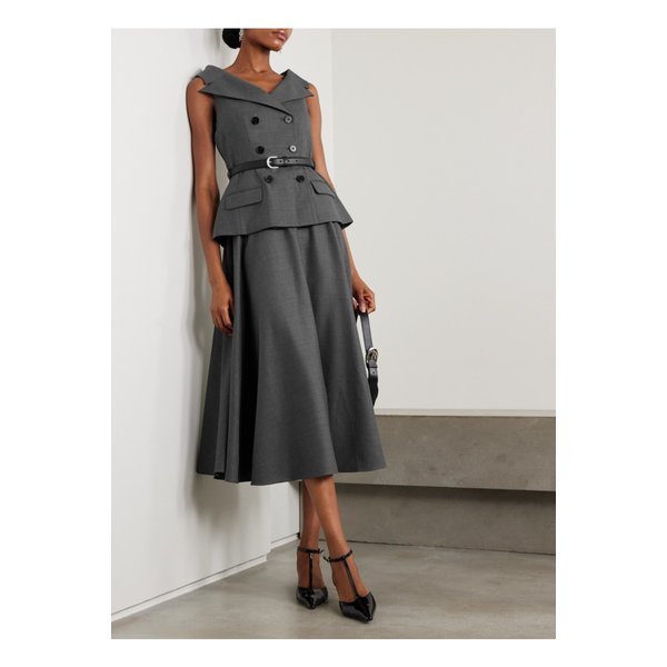 벨트 울 혼방 미디 드레스 그레이 46376663162915090