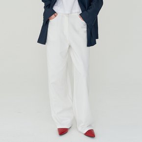 Cotton Stripe Wide Pants White