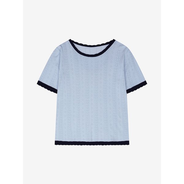 펀칭 배색 반팔 니트 풀오버 (VMUCE2966)