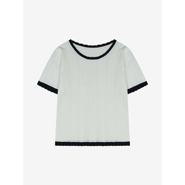 펀칭 배색 반팔 니트 풀오버 (VMUCE2966)