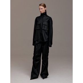 WOOL CARGO POCKET PARACHUTE PANTS (BLACK)