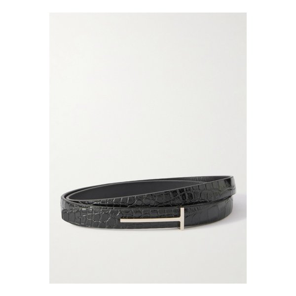 크로커다일 이펙트 가죽 벨트 블랙 46376663162911843