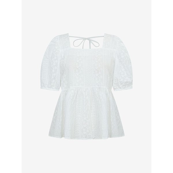 펀칭 아일렛 스퀘어넥 리본 블라우스 (VMBAF2457)