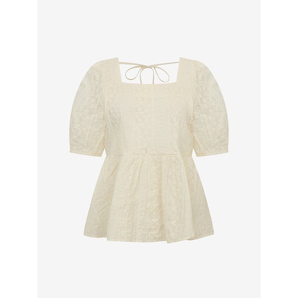 펀칭 아일렛 스퀘어넥 리본 블라우스 (VMBAF2457)